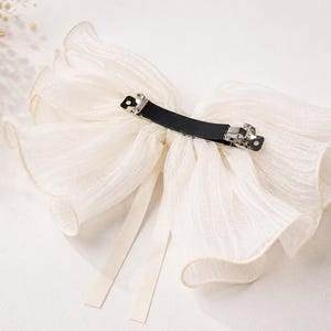 Large Ivory Organza Bow Barrette, Pearl Crystal Hair Clip image 14