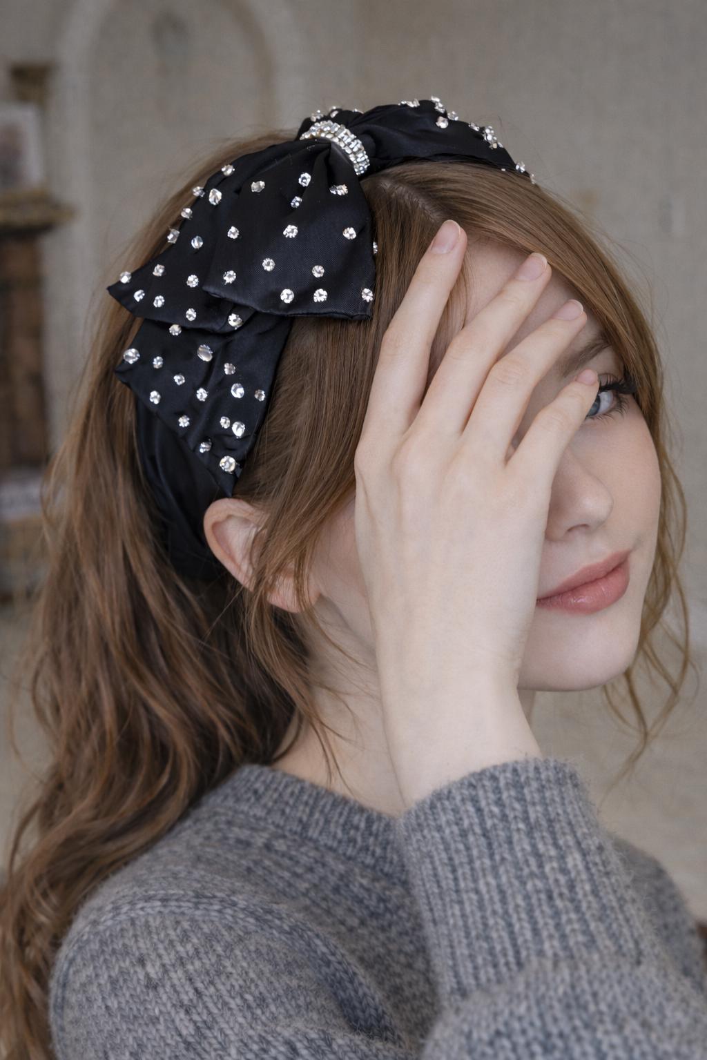 Crystal Bow Headband, Black Rhinestone Statement Hairband  display picture 3