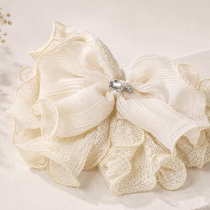 Large Ivory Organza Bow Barrette, Pearl Crystal Hair Clip image 19