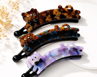 Cat Banana Clip for Ponytail, French Barrette Acetate Hair Clip, Tortoiseshell Hair Clip, Cute Hair Accessories for Women by Shineeve