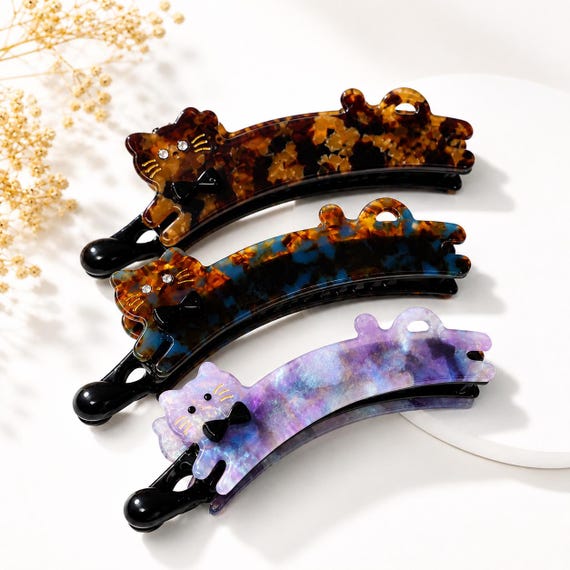 Cat Banana Clip for Ponytail, French Barrette Acetate Hair Clip, Tortoiseshell Hair Clip, Cute Hair Accessories for Women by Shineeve
