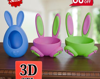 3D Printed Easter Bunny Basket STL File | Candy Bowl, Egg Holder (Digital Download)