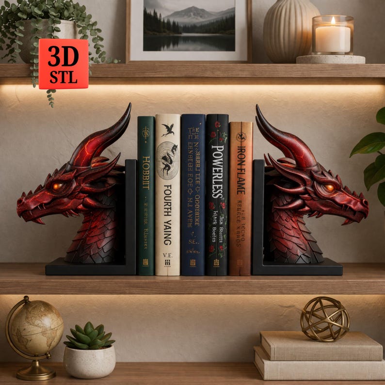Dragon Bookend STL File | 3D Print Fantasy Book Holder | Shelf Decor ...