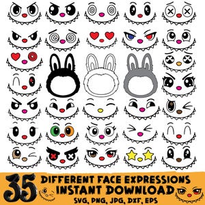 Monster Face Expressions SVG: 35 Unique Designs, Kawaii Cricut & Silhouette Cut Files (Instant Download)