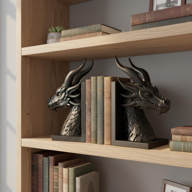 Dragon Bookend STL File | 3D Print Fantasy Book Holder | Shelf Decor ...