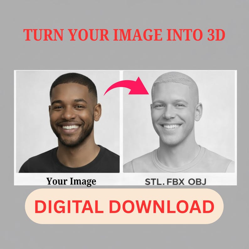 Custom Photo to 3D STL File | Turn Image Into 3D Model | Personalized