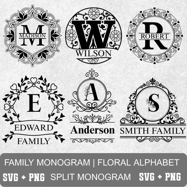 Family Monogram SVG Bundle: Alphabets Split Letter, Wedding Monogram ...