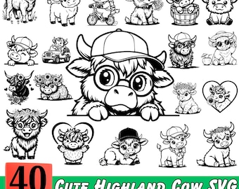 Highland Cow SVG Bundle, Farm Animal Cut Files For Cricut, Christmas Cow (Instant Download)