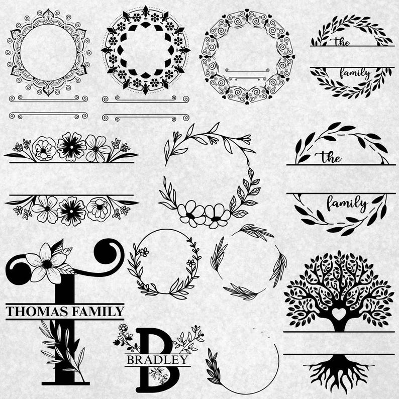 Family Monogram SVG Bundle: Alphabets Split Letter, Wedding Monogram ...