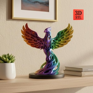 Statua di uccello fenice STL / Scultura di fenice stampabile in 3D / Decorazione fantasy / Arte da scrivania