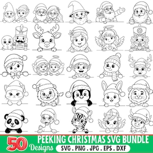 Christmas Animals SVG Bundle: 50 Peeking Designs (Instant Download)