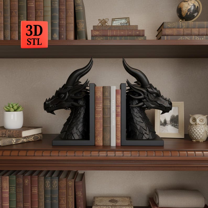 Dragon Bookend STL File | 3D Print Fantasy Book Holder | Shelf Decor ...