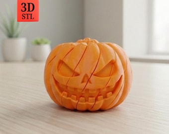 Calabaza retorcida STL / Juguete antiestrés de Halloween / Calabaza articulada para imprimir en una sola pieza