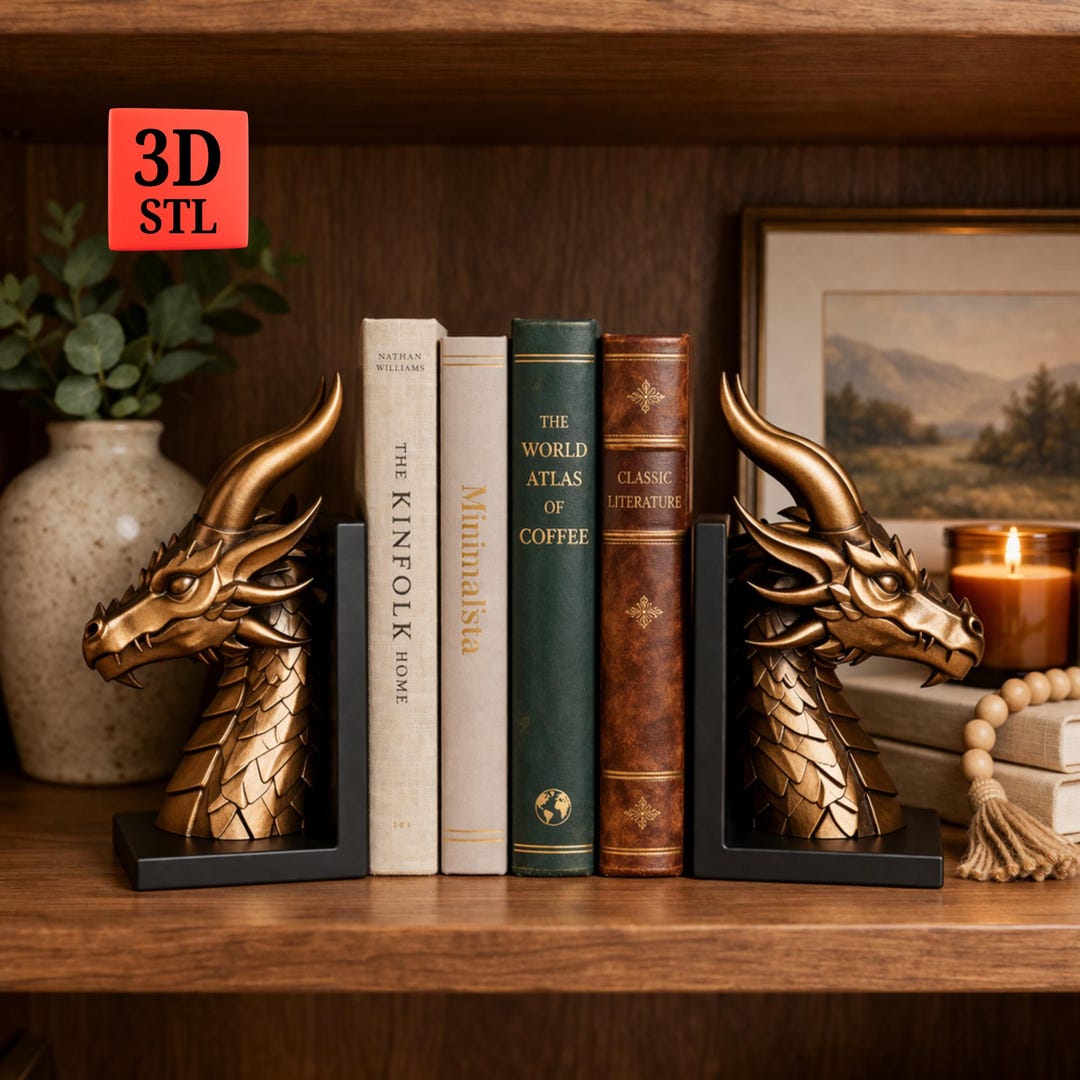 Dragon Bookend STL File | 3D Print Fantasy Book Holder | Shelf Decor ...