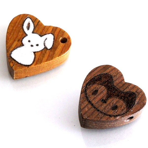 Kawaii Wooden Charm - Hand engraved - Snow Bunny / Raccoon