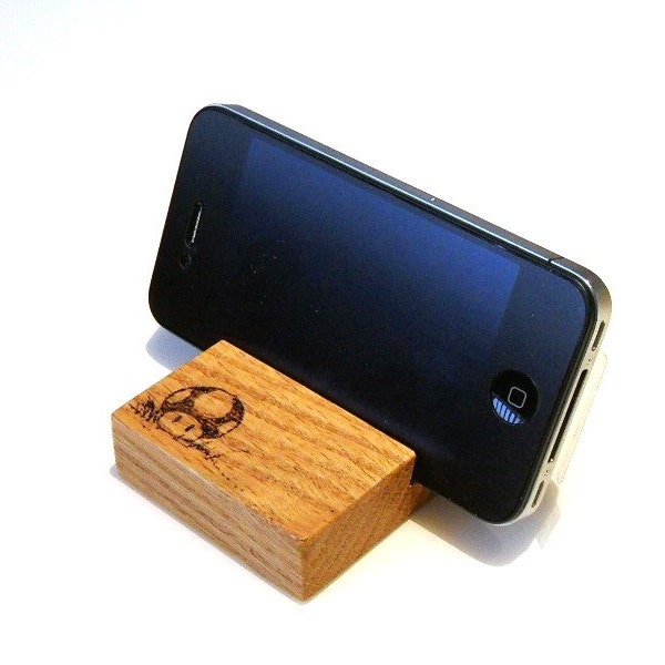 Hand-crafted Super Mario Wood iPhone / Gadget Stand - Solid Oak Dock
