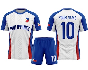 Completo da calcio Filippine composto da maglia e pantaloncini, kit da calcio personalizzato per uomo, donna e bambini