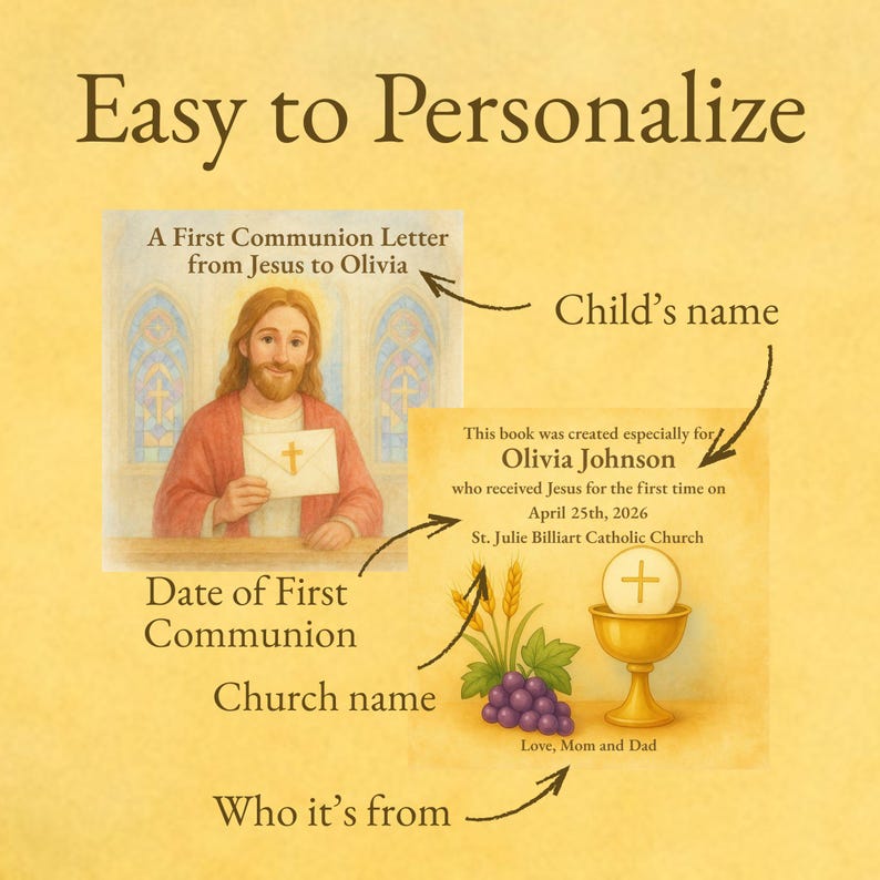 Personalized First Communion Book, Letter From Jesus, Catholic Keepsake ...