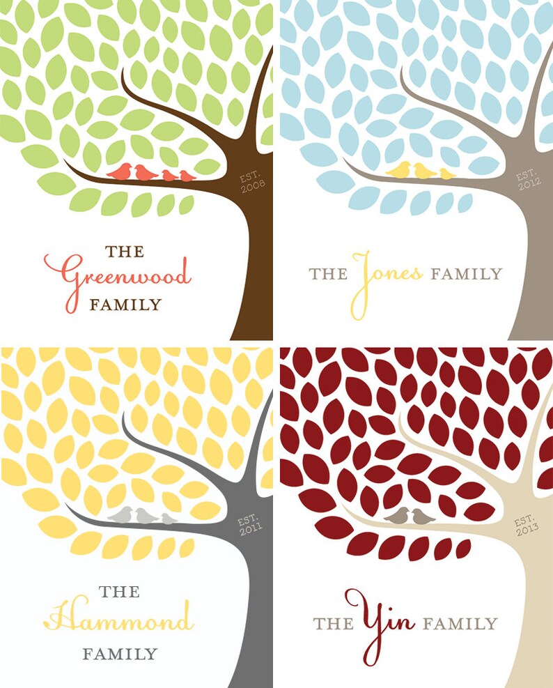 Family Tree Art Print Personalized Family Wall Art Poster Choose your Colors