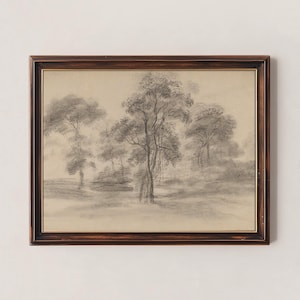 Vintage Trees Sketch Art | Scenic Landscape Drawing | Antique Trees Illustration Printable Art Digital Download