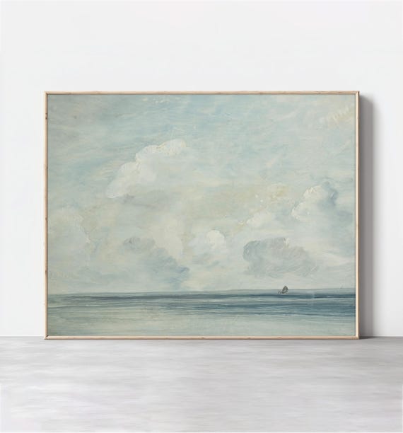 Seascape Watercolor Art | Muted Ocean Landscape Painting | Vintage Art Digital Download
