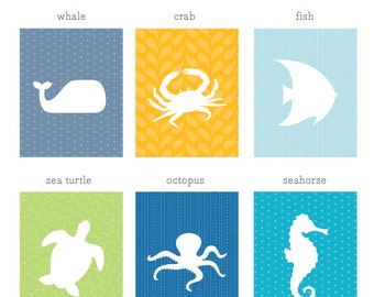 Ocean Animal Art Print Set / Nursery Aquatic Prints / Choose from Six Designs / 8x10 / Wall Art Poster