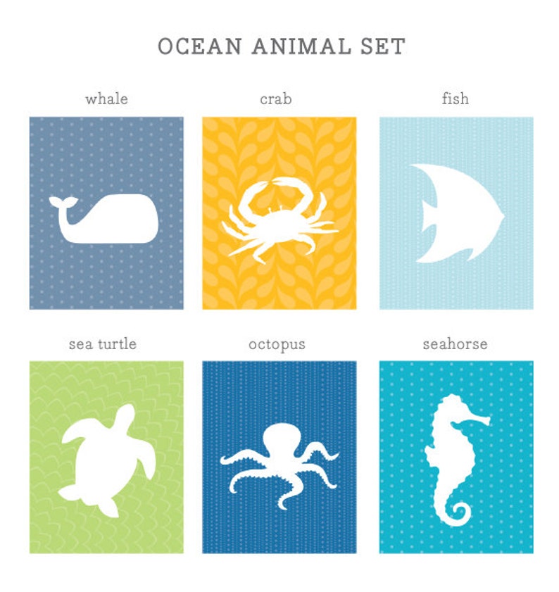 Sealife Nursery Collection / Ocean Animal Art Prints / Choose from Six Designs / 8x10 / Wall Art Poster image 2