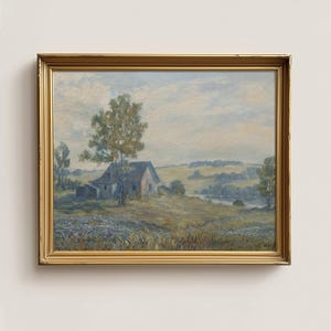 Vintage Landschaftsmalerei Landschaft | Rustikale ländliche Hügel und Himmel Kunst | Druckbare Malerische Landschaftskunst
