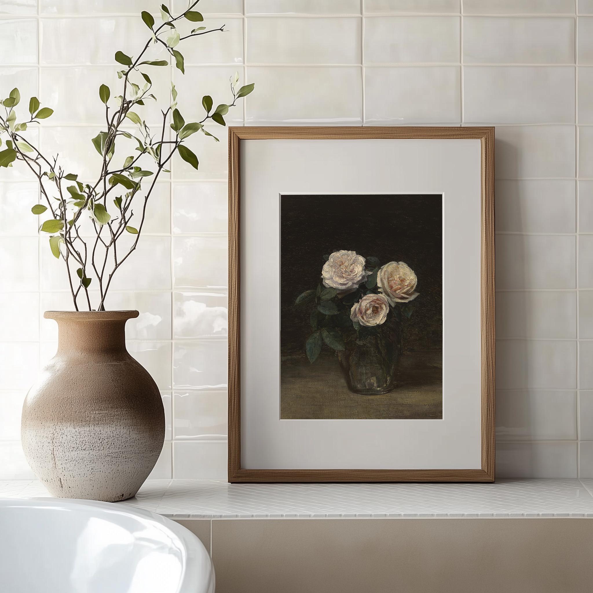 Vintage Rose Still Life Painting | Dark Floral Wall Art | Printable ...