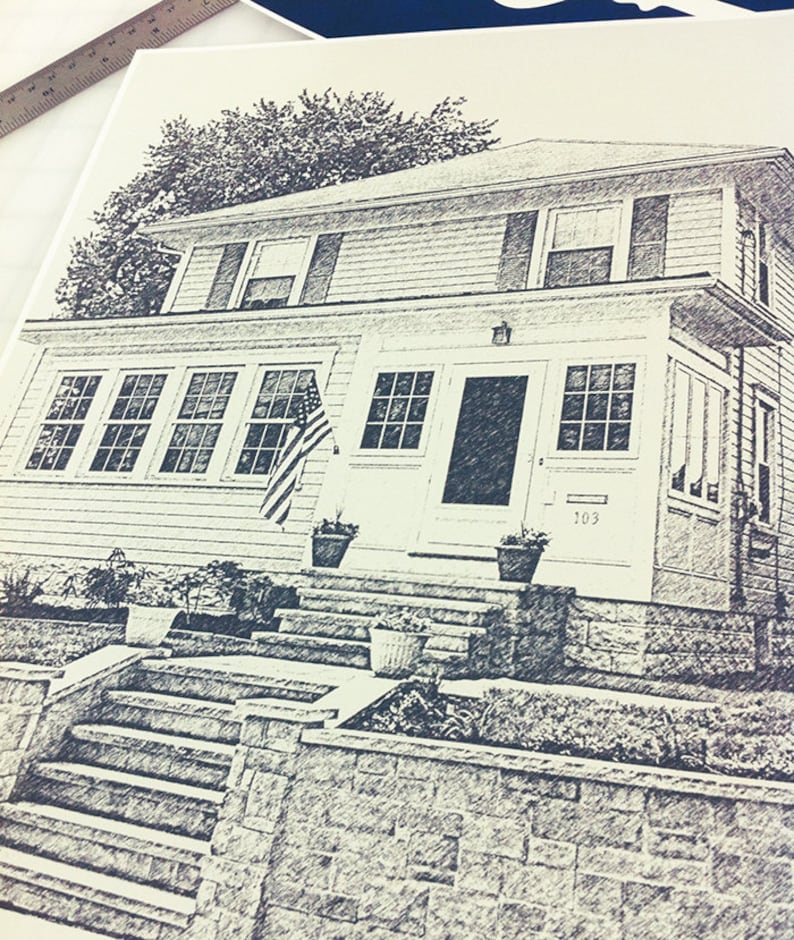 Custom Sketch of Your Home Art Print / House Illustration Wall Etsy