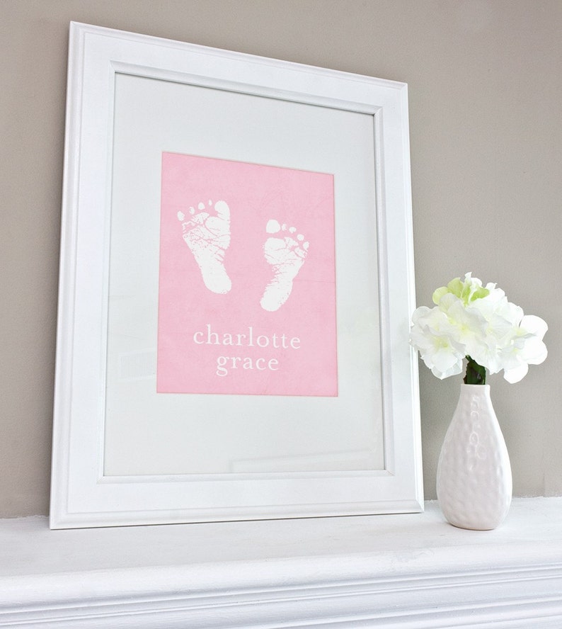 Birth Announcement Baby Footprints Art Print / Personalized Nursery Art Baby Shower Gift / 8x10 Digital Print image 3