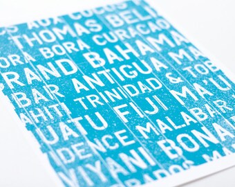 Tropical Island Bus Roll Art Print / Choose your Color / 8x10 / Typography Wall Art Poster