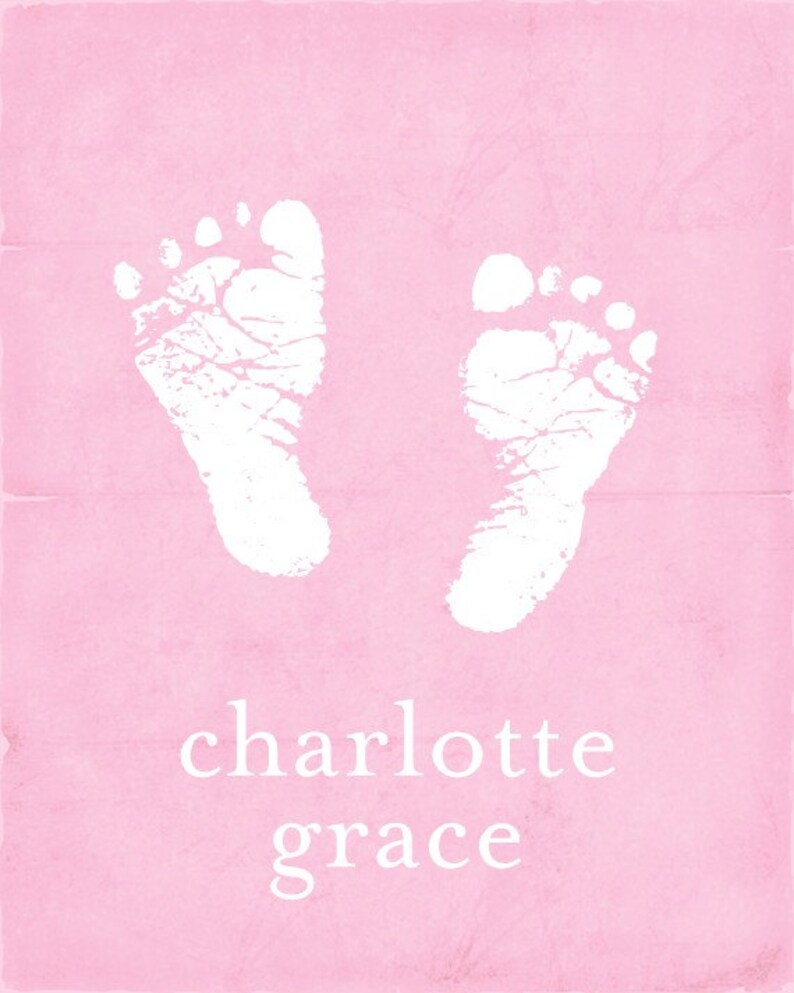 Birth Announcement Baby Footprints Art Print / Personalized Nursery Art Baby Shower Gift / 8x10 Digital Print image 2