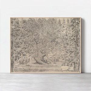 Vintage Tree Sketch Wall Art | Scenic Landscape Drawing | Antique Neutral Trees Etching | Printable Art Digital Download