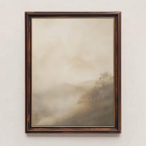 Misty Mountain Landscape Art | Moody Muted Printable Wall Art | Fog and Mountain Scenery | Neutral Sepia Abstract Art Print