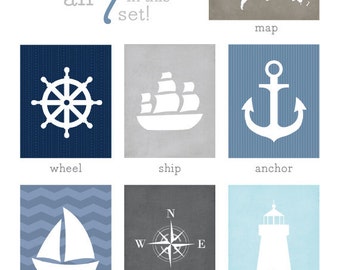 Ship Wheel Art Print / Nautical Set Nursery Art / 8x10 Wall Art Poster / Choose your Colors and Background