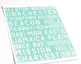Boston Bus Roll Typography Art Print / Subway Art Transit Scroll Print Choose your Color / 8x10 Digital Print / Choose your color
