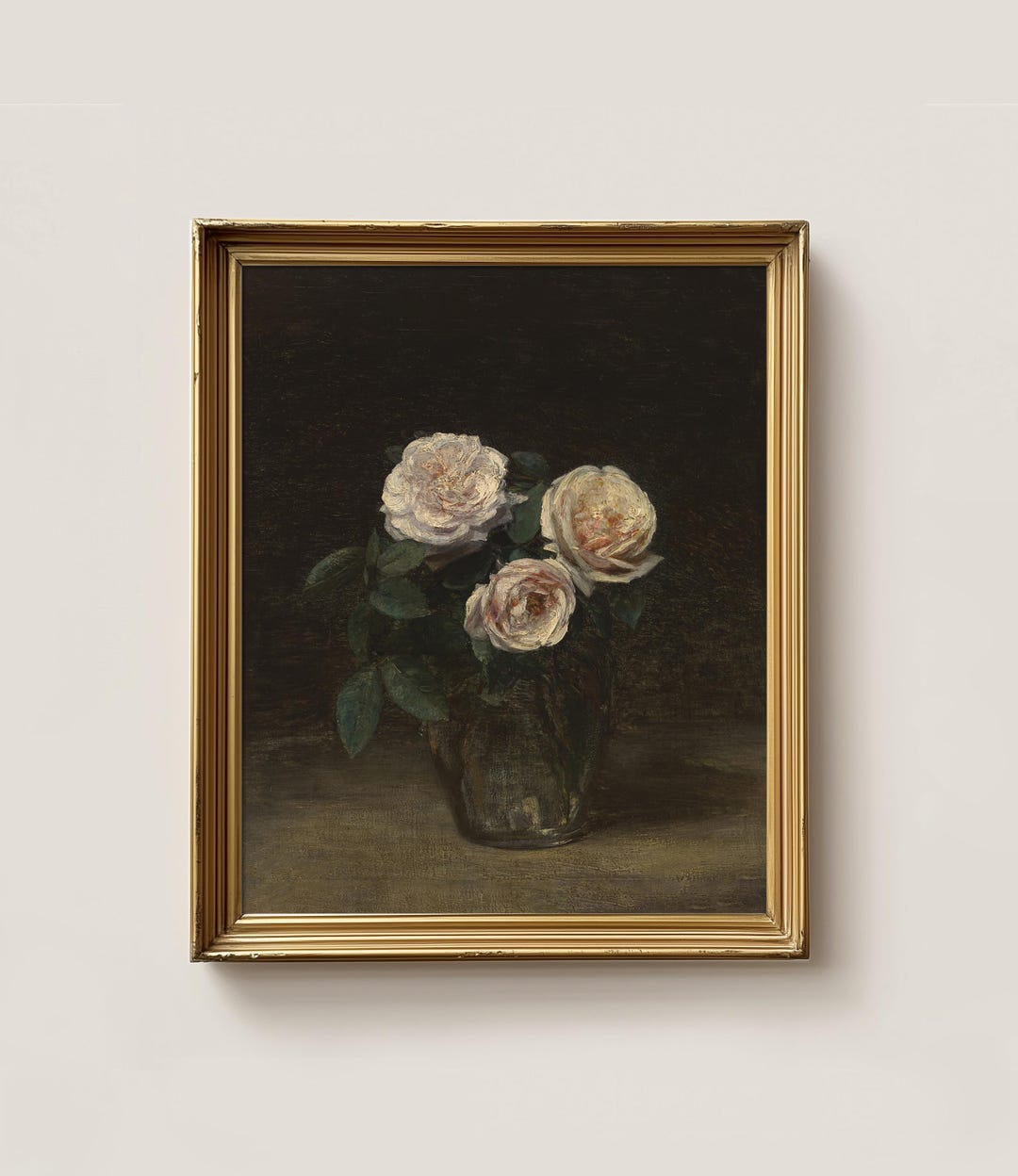 Vintage Rose Still Life Painting | Dark Floral Wall Art | Printable ...