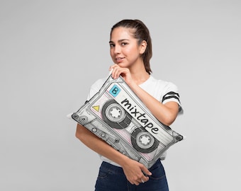 Mixtape Cassette Lumbar Pillow | Retro Music Tape Throw Pillow