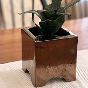 Vintage Haeger Pottery metallic bronze glazed cube vase/planter, 2003