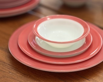 RARE Vintage Pyrex Tableware "Flamingo Pink" Coral Milk Glass Dinnerware, 1950s