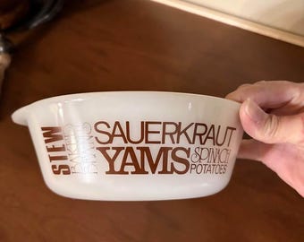 Vintage Glasbake 2 qt milk glass casserole dish with handles - kitchen kitsch!