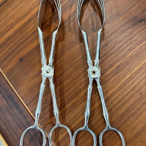 Vintage Landes Italy Silver Plated Scissor Serving Tongs - set of 2 - Salad and Pastry servers - 1940s
