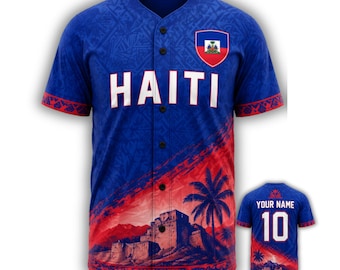 Maglia da baseball di Haiti con nome e numero personalizzati in 3D, senza bordini, maglietta regalo per tifosi.