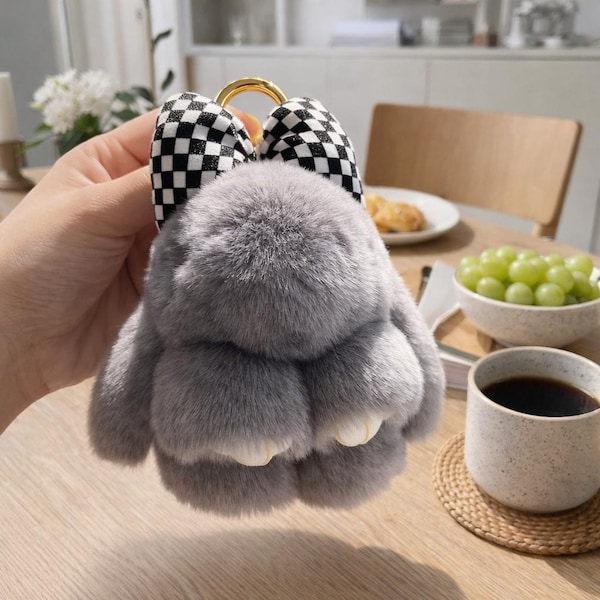 Plush Bow Bunny Keychain, Rabbit Bag Charm, Purse Accessory, Gift for Women & Girls, Easter Gift for Kids,Easter Gift,Children's Plush Toy