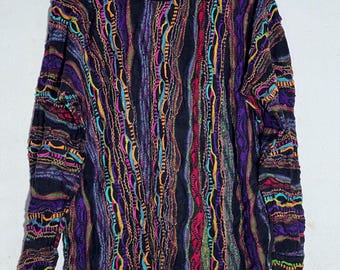 オーストラリア製 coogi 3D crew neck knit 80s 90s Vtg 90s COOGI 100% Wool 3D V-Neck Sweater Made in AUSTRALIA Biggie