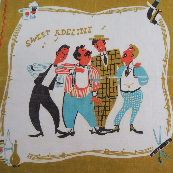 Mad Men Vintage Barber Shop Quartet Print Hankie Damaged Craft Use