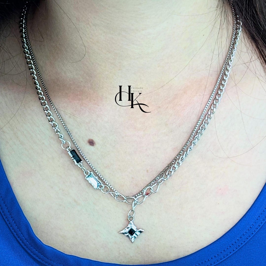 Y2k/2000s Style “double Chain” Silver Necklace, Dark Y2k Aesthetic