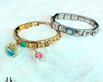 Italian Gold Charm Bracelet, Personalized Italy Charms, Vintage Style Adjustable Bracelet, Gift for Her, Birthday gift, Christmas gift