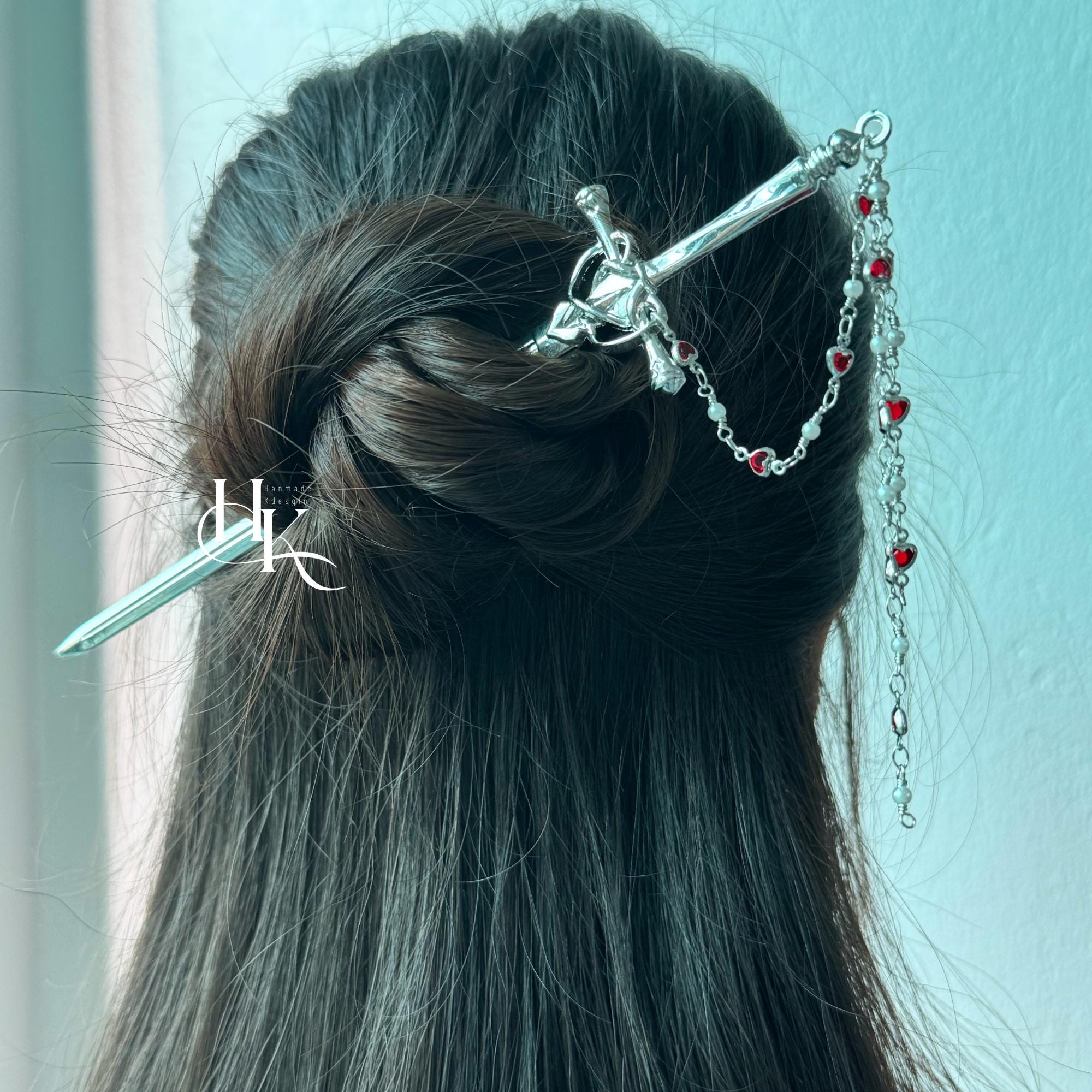 Handcrafted Sword Shaped Hairpin, Long Metal Hair Stick  display picture 3